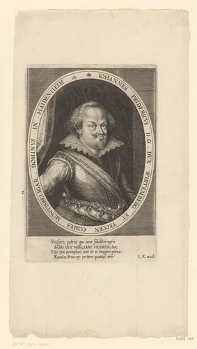 Portret van Johann Friedrich von Württemberg by Lucas Kilian, print, 1608-1637