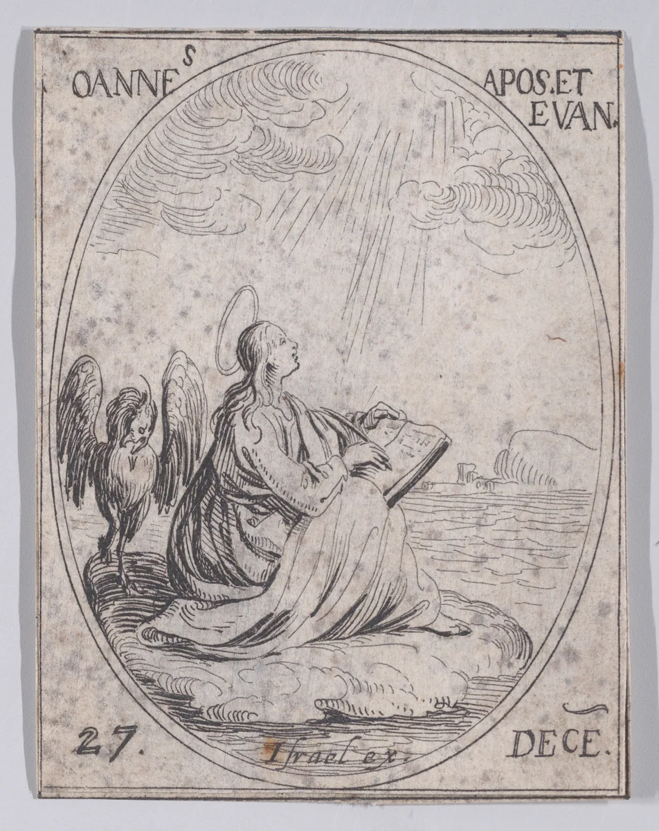 S. Jean, apôtre et évangéliste (St. John, Apostle and Evangelist), December 27th, from "Les Images De Tous Les Saincts et Saintes de L'Année" (Images of All of the Saints and Religious Events of the Year) by Jacques Callot, print, 1636