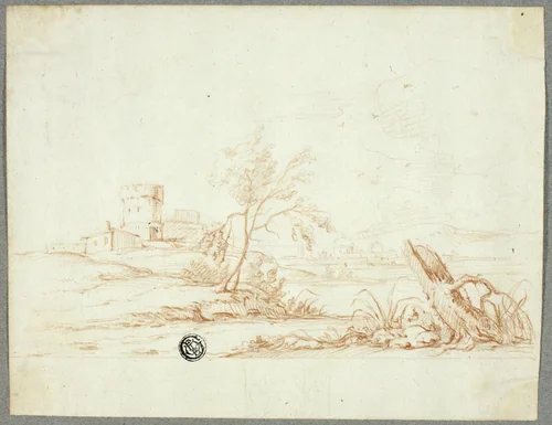Tower and other Buildings in Landscape by Jean Baptiste Pillement, drawing, 1739-1808