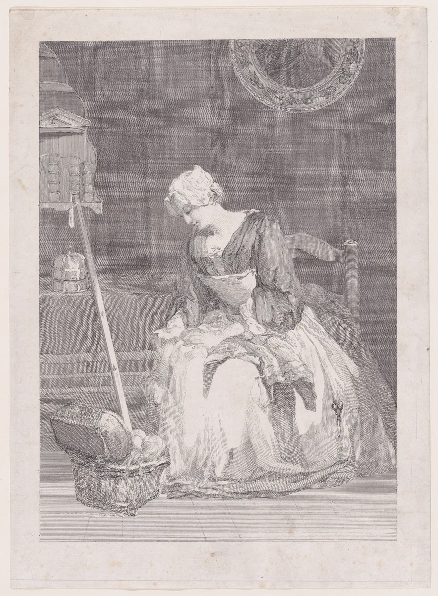 The Embroiderer by Jean-Jacques Flipart, print, 1757