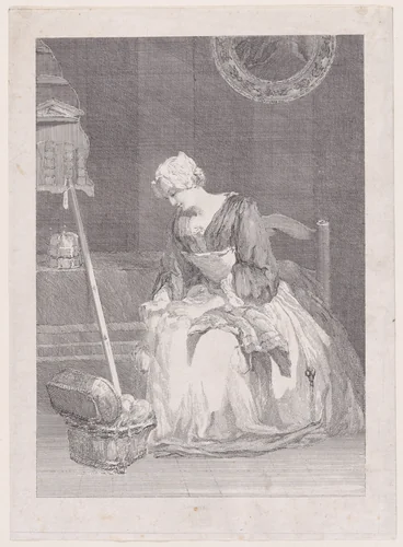 The Embroiderer by Jean-Jacques Flipart, print, 1757