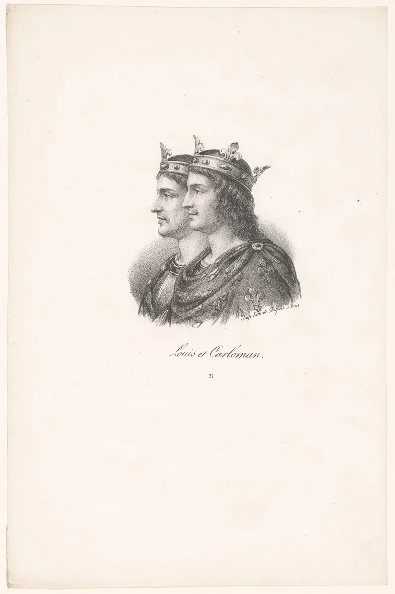 Portret van Lodewijk III en Karloman II van Frankrijk by anonymous, print, 1818-1842