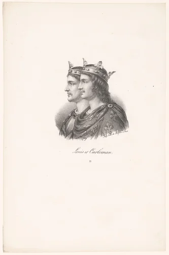 Portret van Lodewijk III en Karloman II van Frankrijk by anonymous, print, 1818-1842