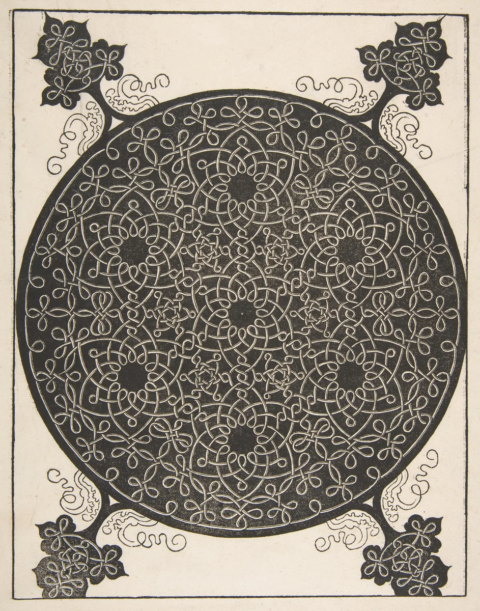 Embroidery Pattern with Seven Six-pointed Stars and Four Corner Pieces by Albrecht Dürer, print, 1500-1521