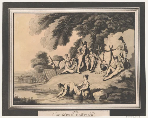 Soldiers Cooking by Heinrich Joseph Schütz, print, 1798