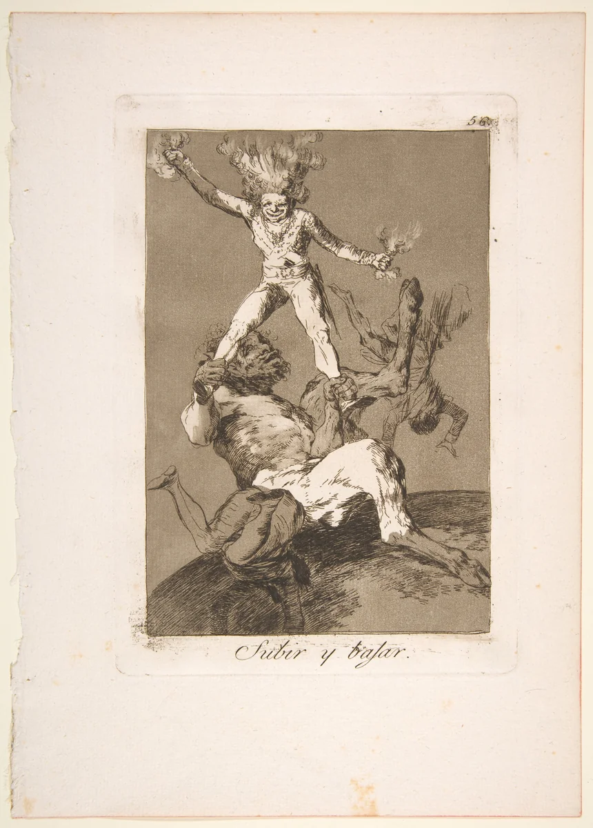 Plate 56 from "Los Caprichos": To rise and to fall (Subir y bajar) by Goya, print, 1799