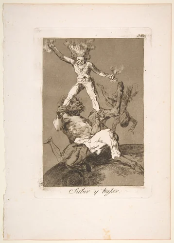 Plate 56 from "Los Caprichos": To rise and to fall (Subir y bajar) by Goya, print, 1799