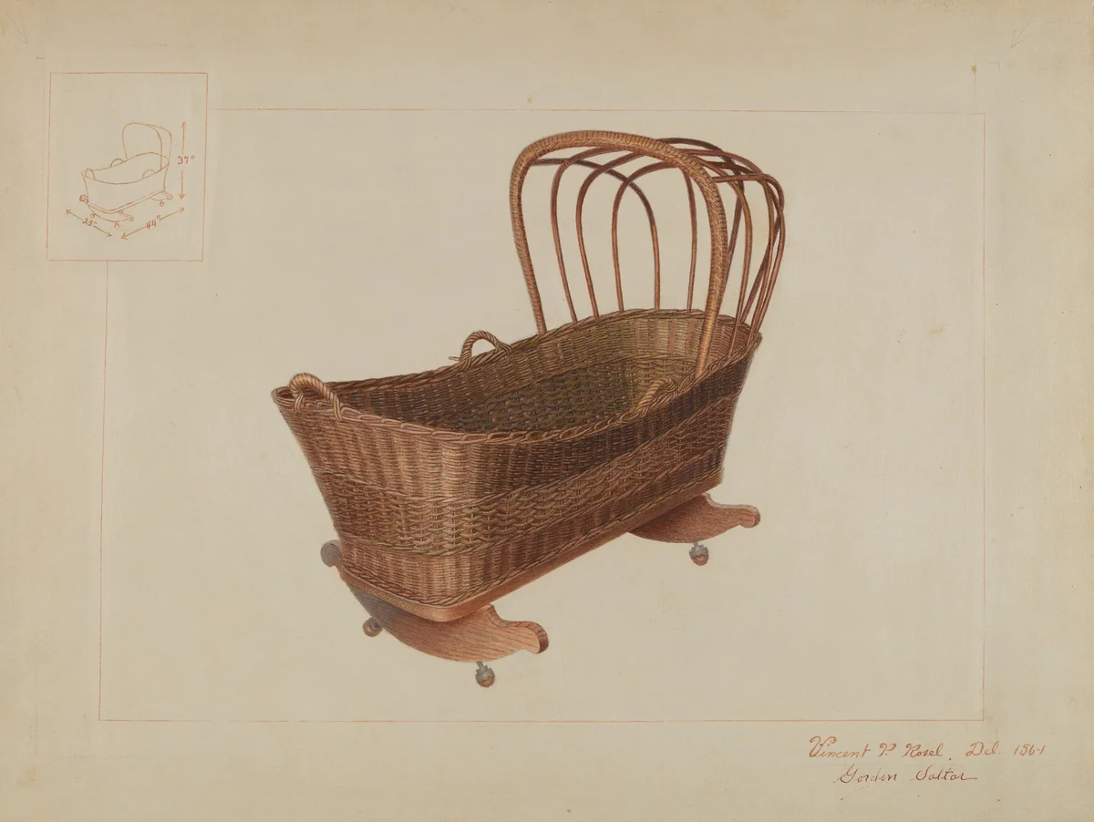 Wicker Cradle by Vincent P. Rosel; Gordon Saltar, index of american design, 1937