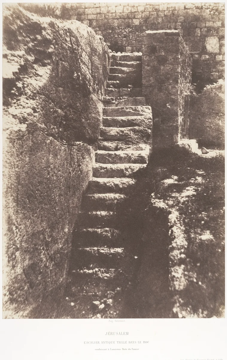 Jérusalem, Escalier antique taillé dans le roc, conduisant à l'ancienne Porte du Fumier by Auguste Salzmann, photograph, 1854-1859