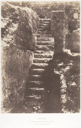 Jérusalem, Escalier antique taillé dans le roc, conduisant à l'ancienne Porte du Fumier by Auguste Salzmann, photograph, 1854-1859