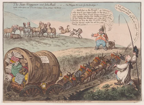 The State Waggoner and John Bull.–or–the Waggon too Much for the Donkeys! by James Gillray, print, 1804