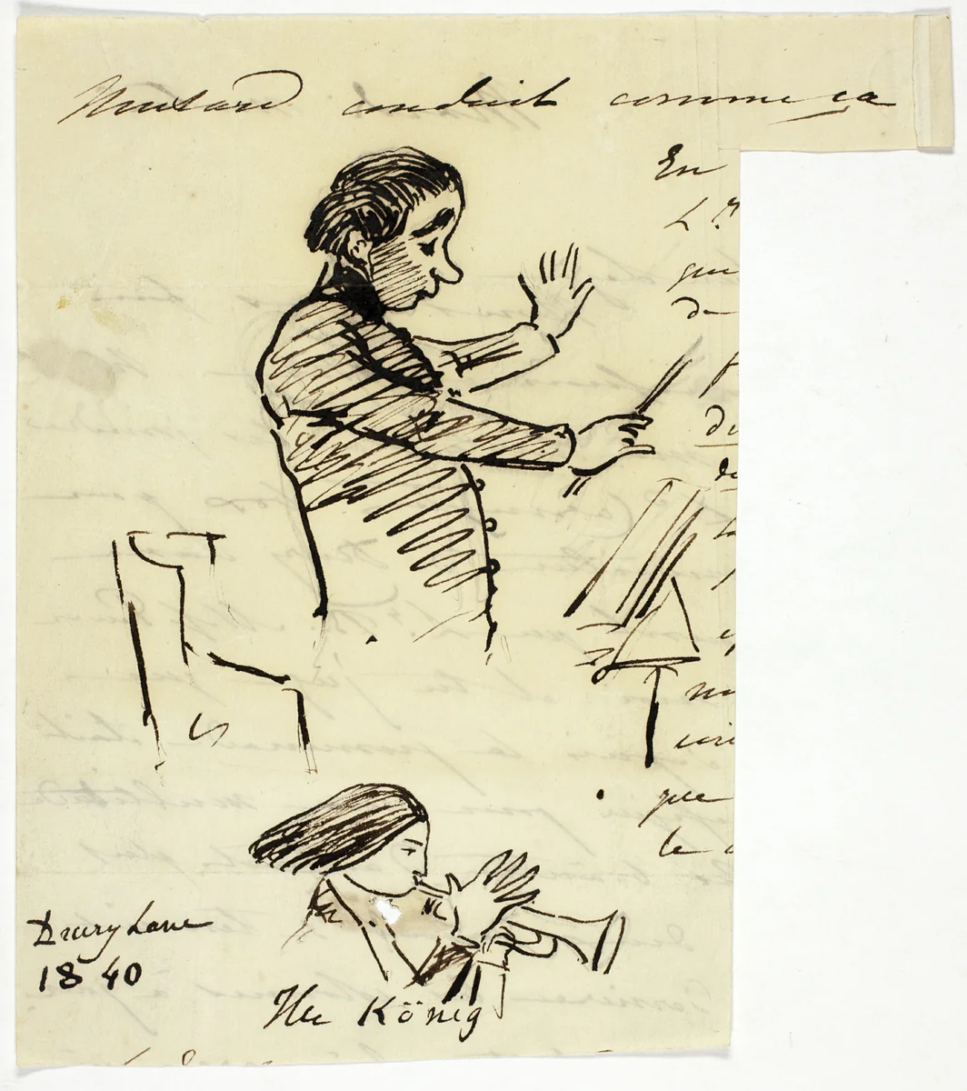 Sketches of Conductor and Trumpet Player by Alfred Edward Chalon, drawing, 1840