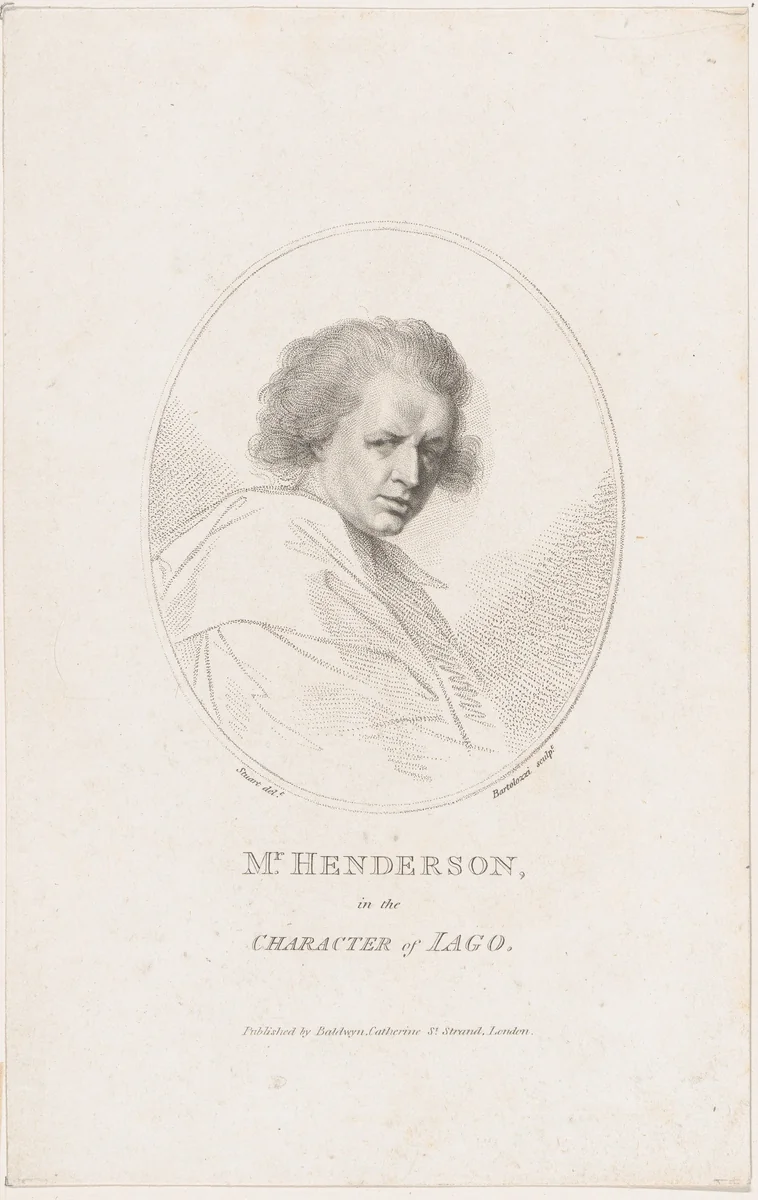 John Henderson, in the Character of Iago (Shakespeare's Othello) by Francesco Bartolozzi, print, 1786