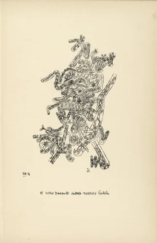 The Near Future Holds Mortal Danger (plate facing page 70) from Potsdamer Platz oder Die Nächte des neuen Messias. Ekstatische Visionen (Potsdamer Platz or The Nights of the New Messiah. Ecstatic Visions) by Paul Klee, illustrated book, 1919