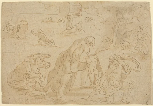 The Deluge, from the Loggia of the Vatican by Anonymous Artist; Raphael, drawing, 1483-1520