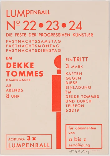 Da ist er wieder Hurra der Lumpenball No 1 im Dekke Tommes am Samstag, den 19. Januar by Franz Wilhelm Seiwert, design, 1929