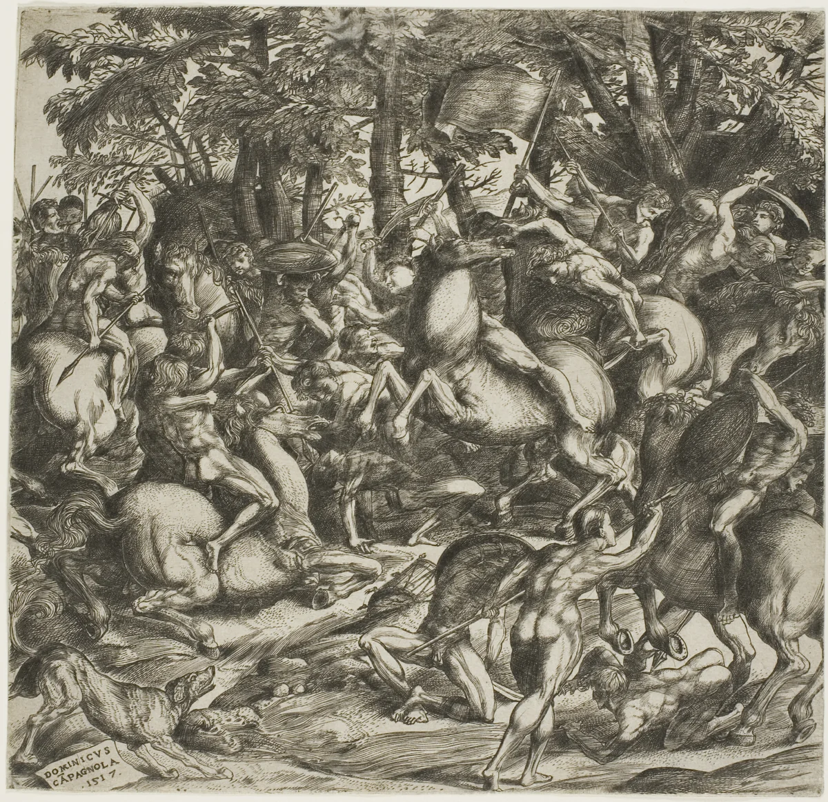 Battle of the Naked Men by Domenico Campagnola, print, 1517