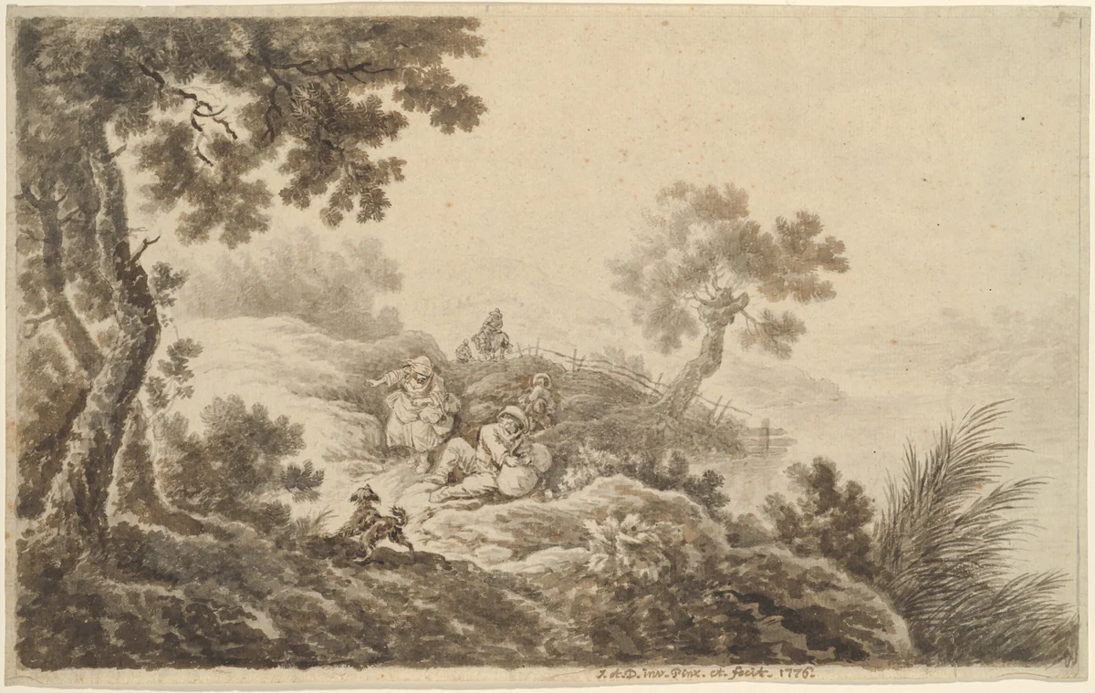 Landscape with Travelers by Johann Albrecht Dietzsch, drawing, 1776
