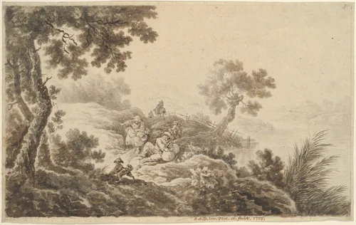 Landscape with Travelers by Johann Albrecht Dietzsch, drawing, 1776