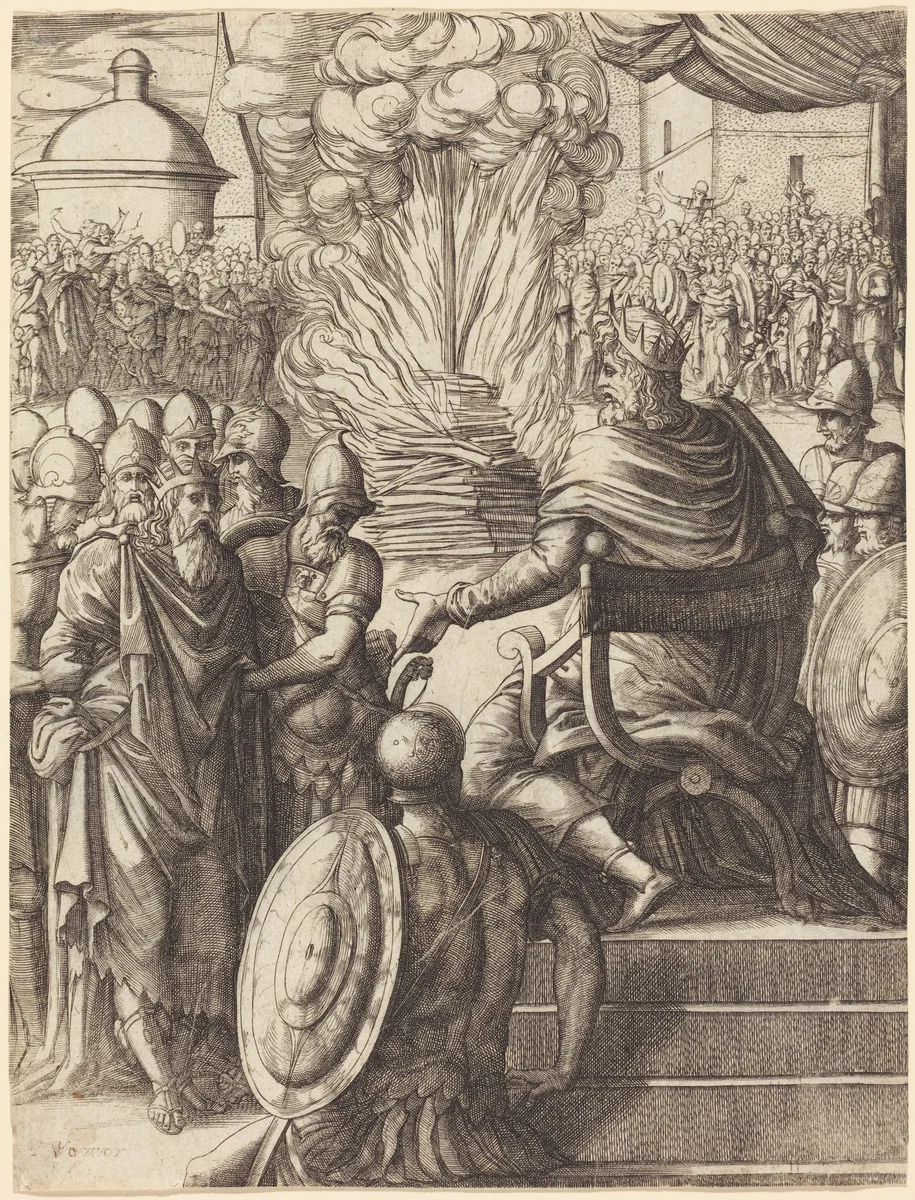 Heraclius Sentencing the Tyrant Phocas by Pierre II Woeiriot de Bouzey, print, 1532-1599