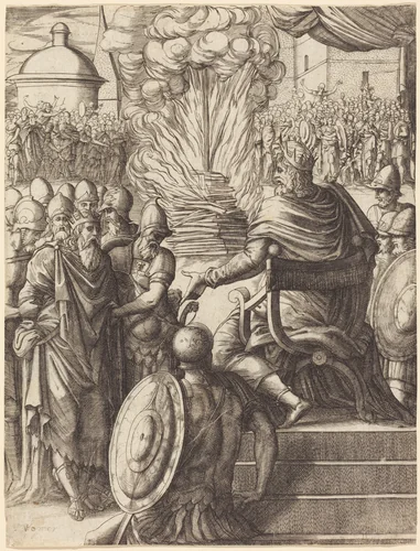 Heraclius Sentencing the Tyrant Phocas by Pierre II Woeiriot de Bouzey, print, 1532-1599