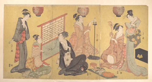 Geisha Preparing for an Entertainment by Chōbunsai Eishi (鳥文斎栄之), print, 1784-1804