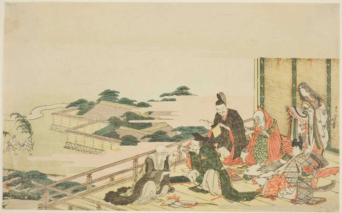 Six immortal poets preparing for the Tanabata festival by Katsushika Hokusai (葛飾 北斎), print, 1760-1849
