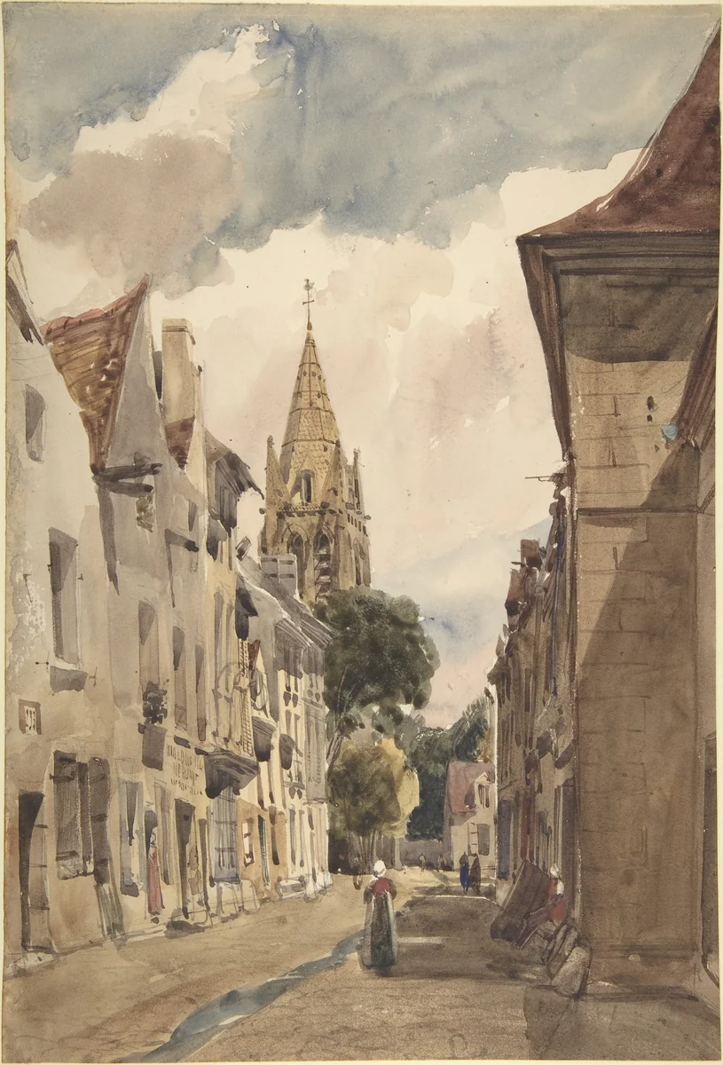 View of Issy (A Street in Issy-les-Moulineaux, Seine) by Thomas Shotter Boys, drawing, 1820-1874