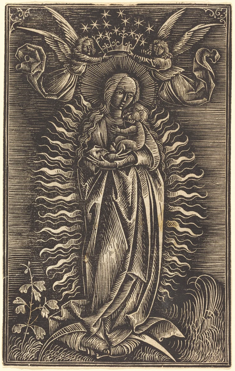 The Virgin Crowned by Two Angels by German 15th Century, print, 1500