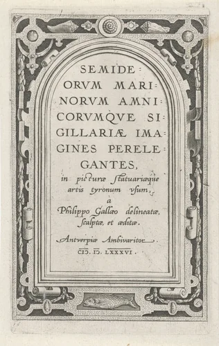 Titelprent van een serie over rivier- en zeegoden by Unknown, print, 1586