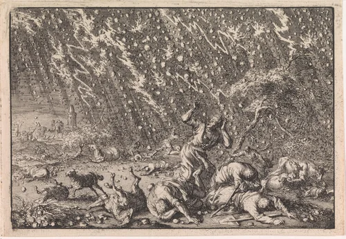 Plaag van hagel en onweer by Jan Luyken, print, 1703