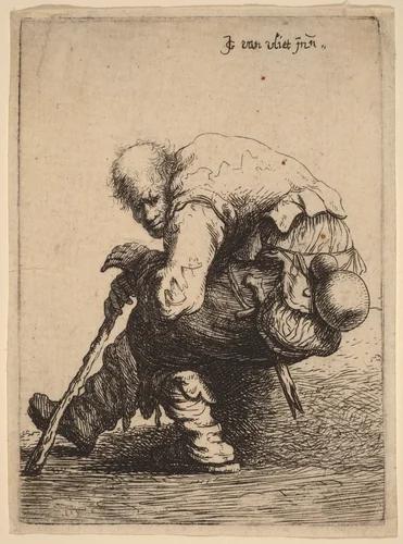 Seated Beggar by Johannes van Vliet, print, 1632