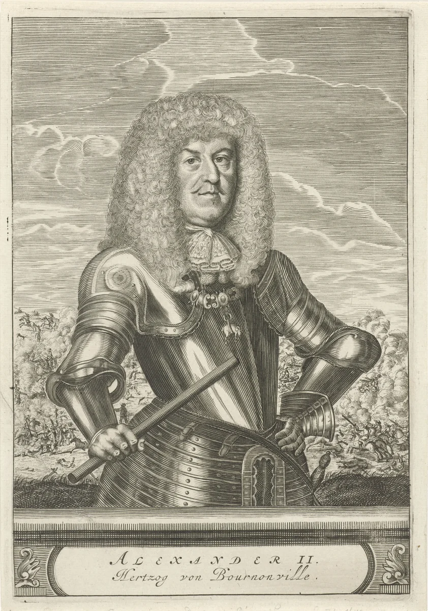 Portret van Alexander Hippolyte II, hertog van Bournonville by Christiaan Hagen, print, 1635-1695