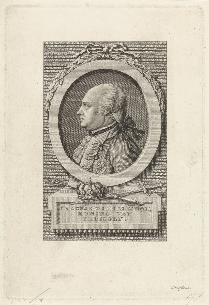 Portret van Frederik Willem II, koning van Pruisen by Theodoor Koning, print, 1788