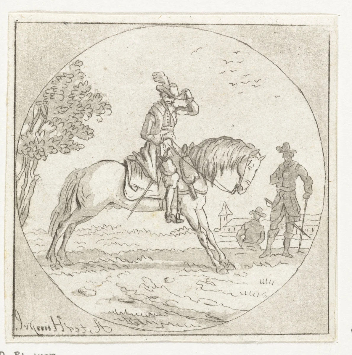 Ruiter in medaillon by Anthonie van den Bos, print, 1778-1838