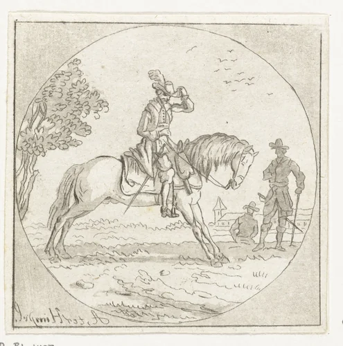 Ruiter in medaillon by Anthonie van den Bos, print, 1778-1838