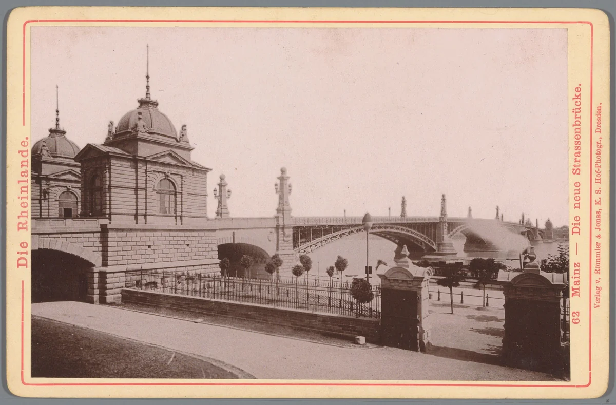 Gezicht op een brug in Mainz by anonymous, photograph, 1885-1890