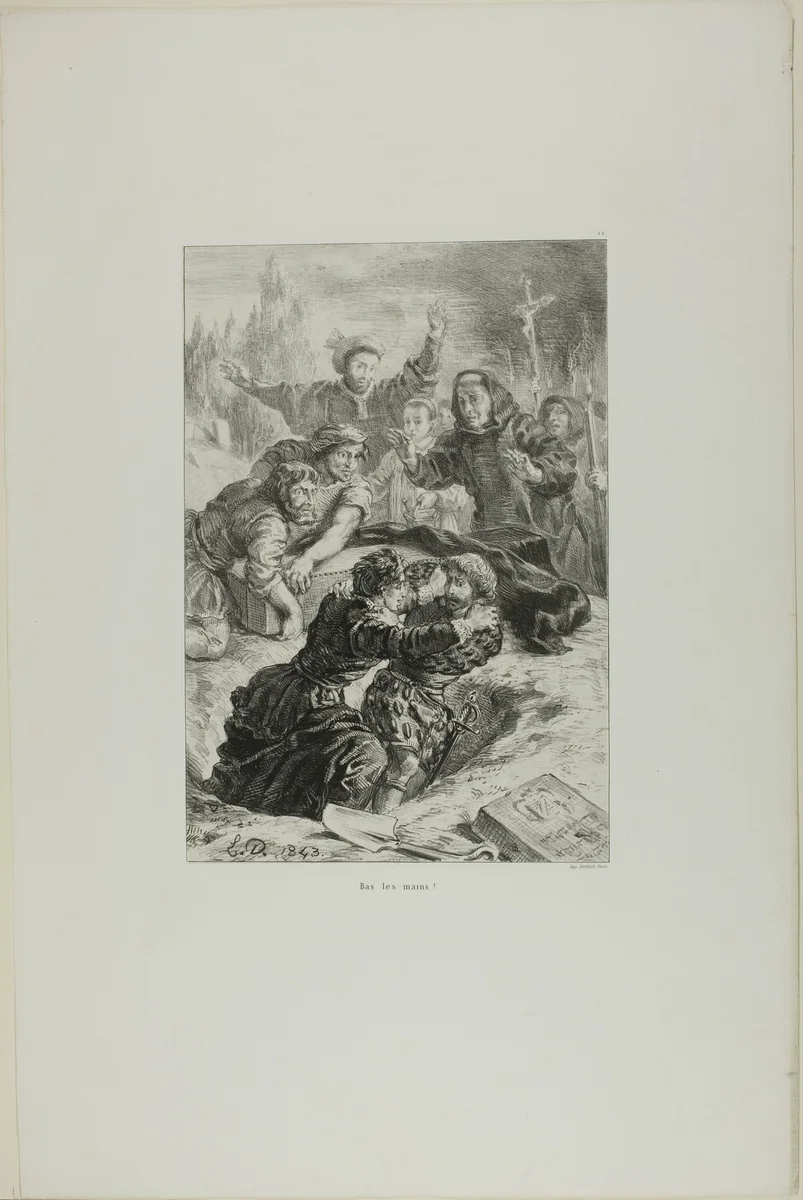 Hamlet and Laertes in Ophelia's Grave, plate 15 from Hamlet by Eugène Delacroix, print, 1843