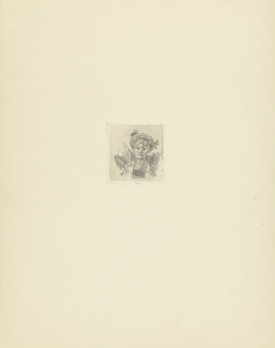 Buste van vrouw met hoed by Félicien Rops, print, 1893-1895