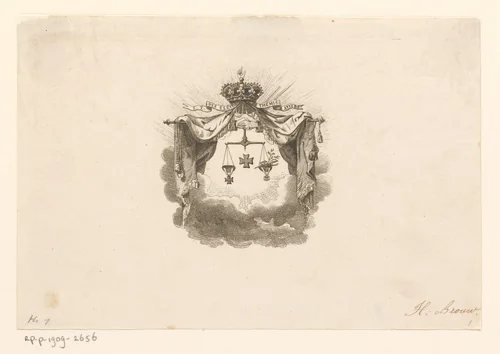 Vignet met weegschaal by Henry Brown, print, 1826-1870