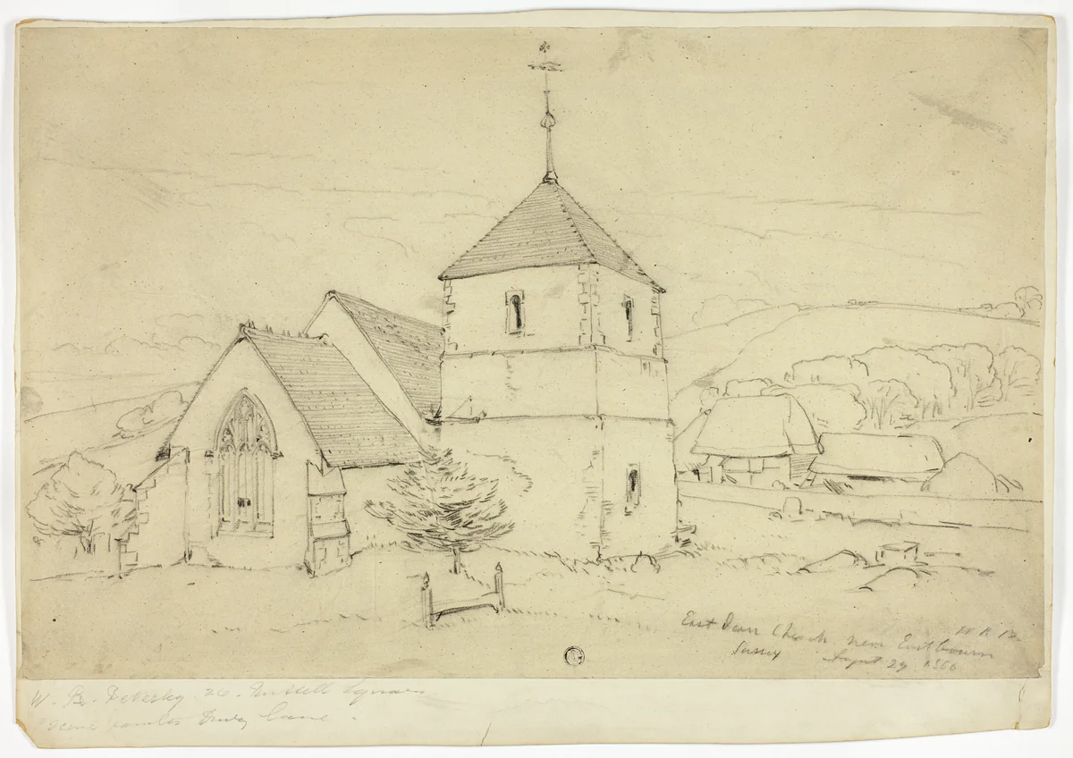 Eastdam Church near Eastbourn Sussex by William Roxby Beverley, drawing, 1866