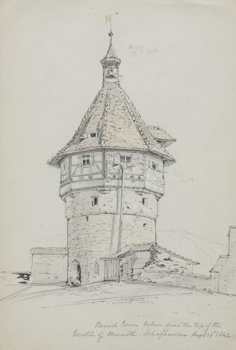 Round Tower, Castle of Munoth, Schafhausen, Switzerland by John William Casilear, drawing, 1842