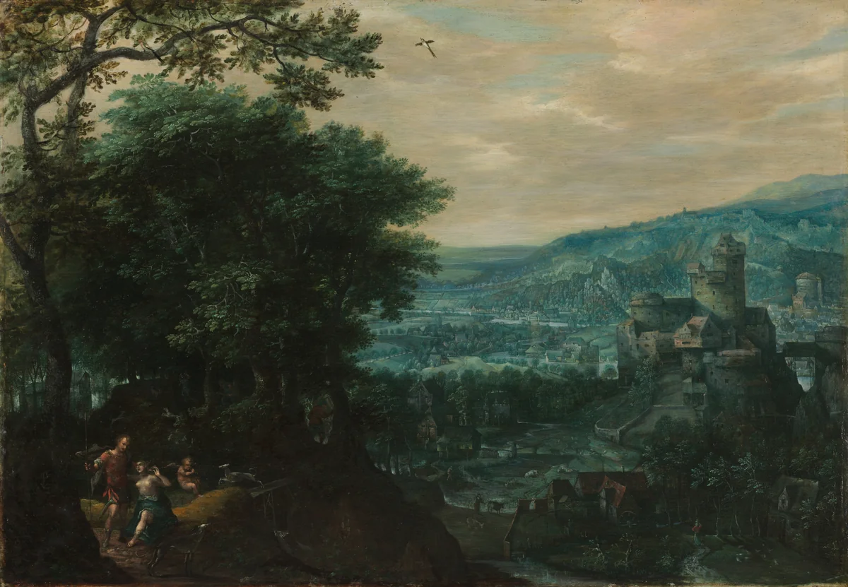 Landscape with Venus and Adonis by Gillis van Coninxloo, painting, 1580-1589