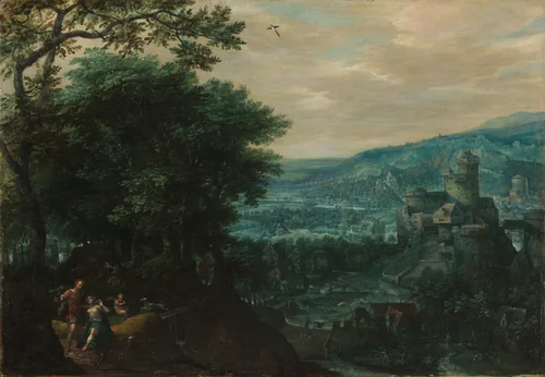 Landscape with Venus and Adonis by Gillis van Coninxloo, painting, 1580-1589