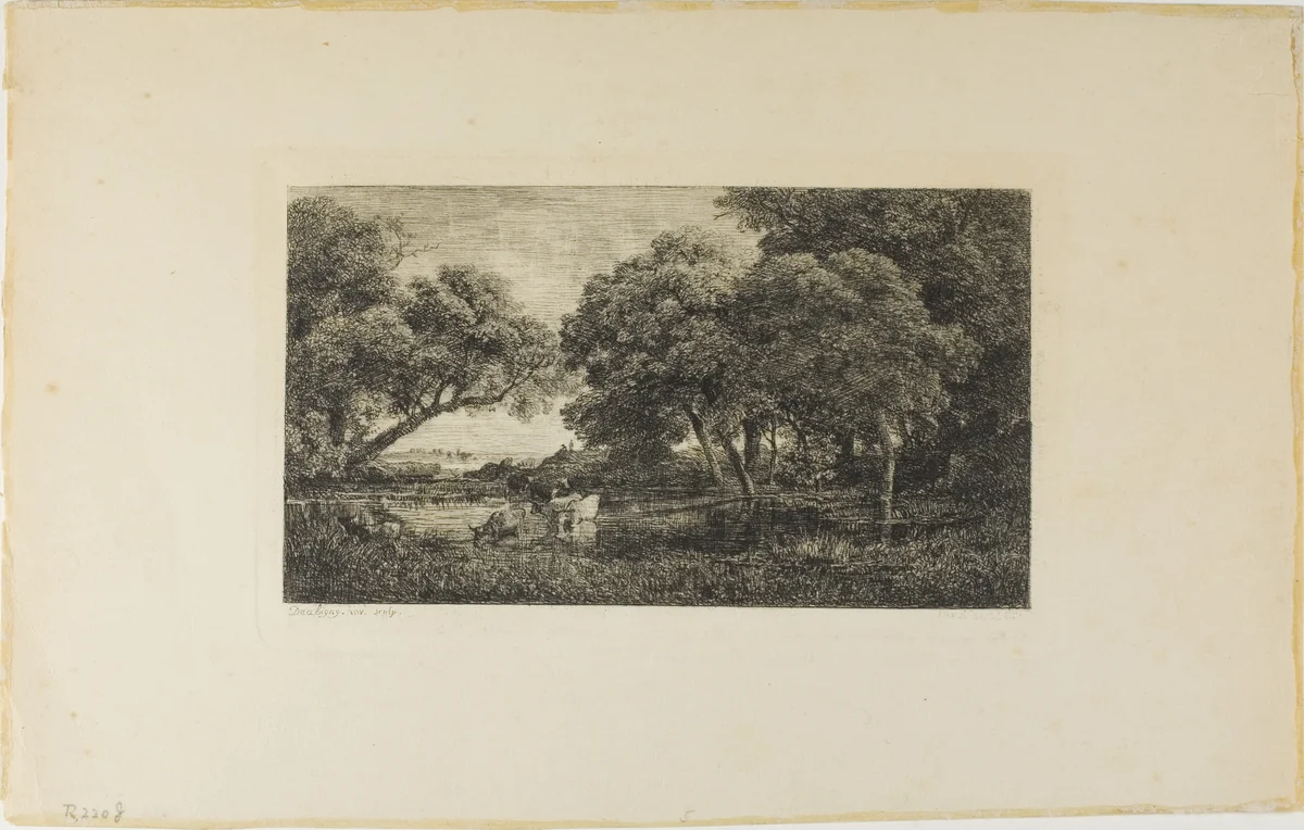 Cattle by a Pool by Charles-François Daubigny, print, 1845-1855
