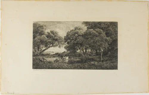 Cattle by a Pool by Charles-François Daubigny, print, 1845-1855