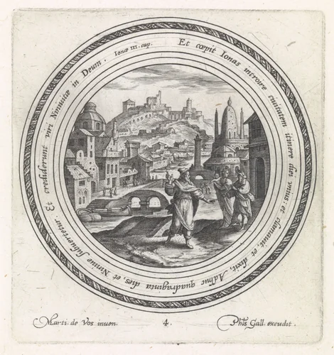 Jona preekt in Nineve by Crispijn van de Passe, print, 1580-1588