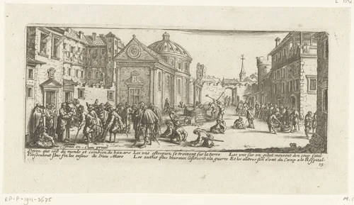 Gewonden bij een ziekenhuis by anonymous, print, 1677-1690
