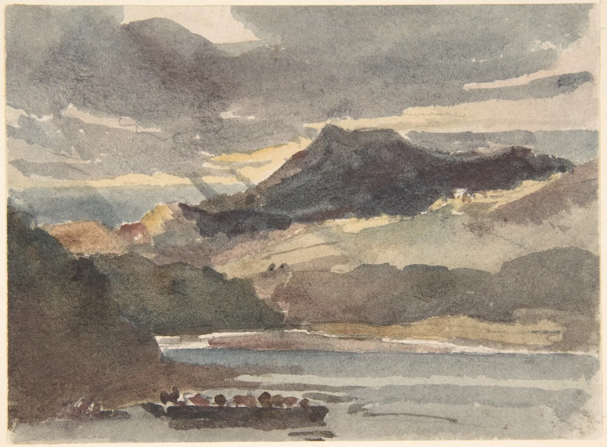 Study for "The Ferry"–Snowdon from Lyyn Padran, North Wales by Peter de Wint, drawing, 1829-1840