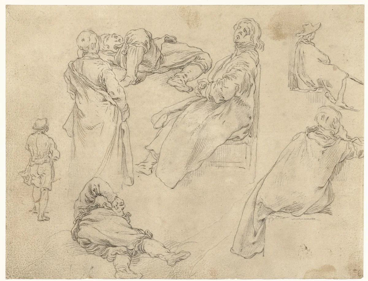 Staande jongen op de rug gezien by Abraham Bloemaert, drawing, 1625-1629